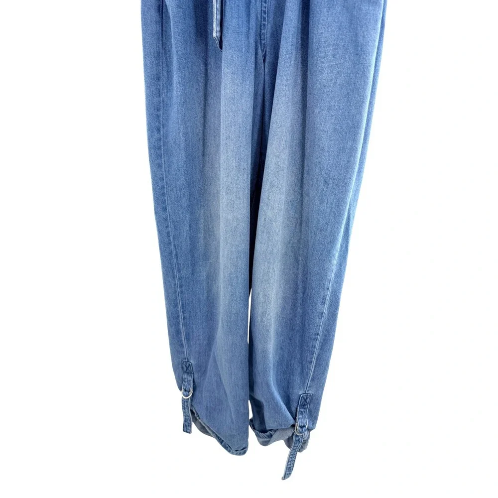 BLANKNYC Womens Blue Denim Sleeveless Boiler‎ Suit Jumpsuit Tie Waist Medium